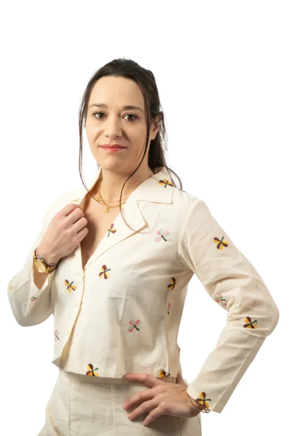 Ensemble Brodé Papillons Crème