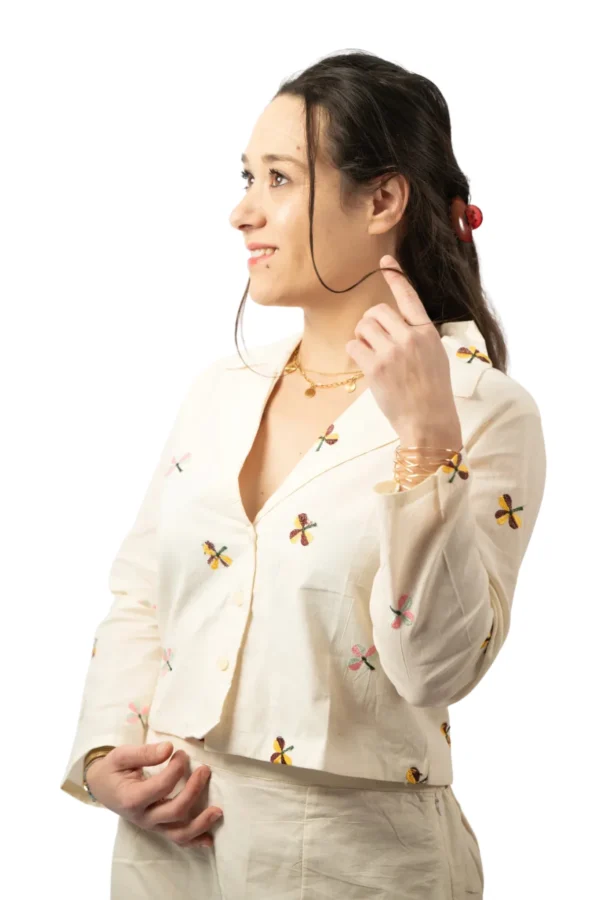 Ensemble Brodé Papillons Crème