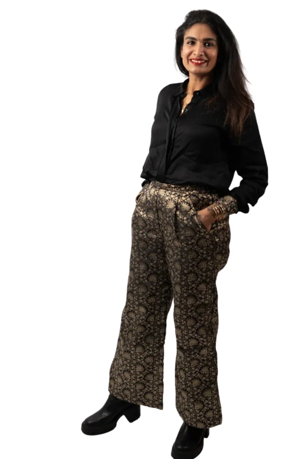 Pantalon Brocart Noir & Doré