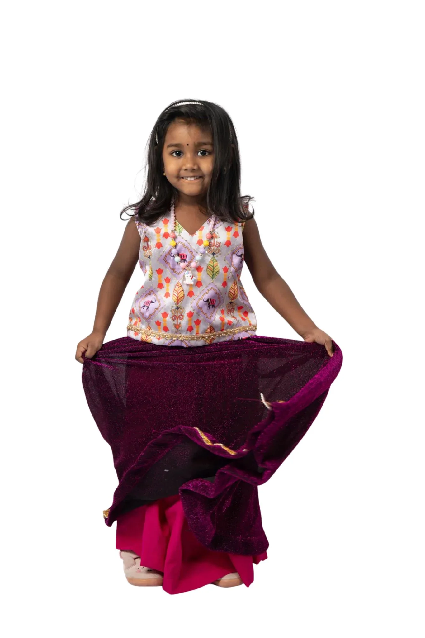 Lehenga festif Petite Princesse – Velours Rose – Image 4