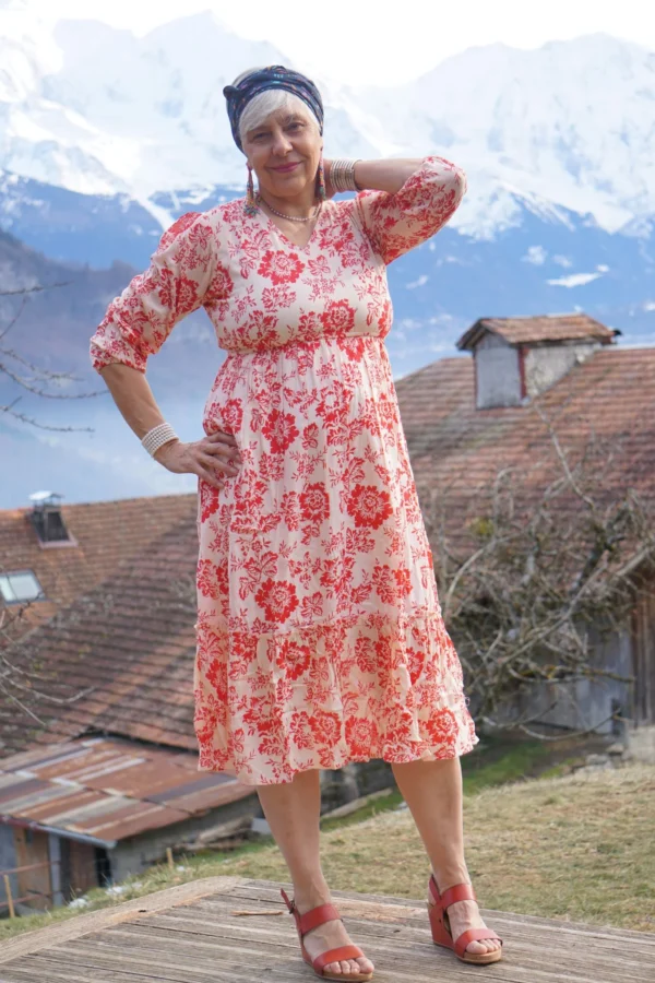 Robe Fleurie Femme Rouge & Beige