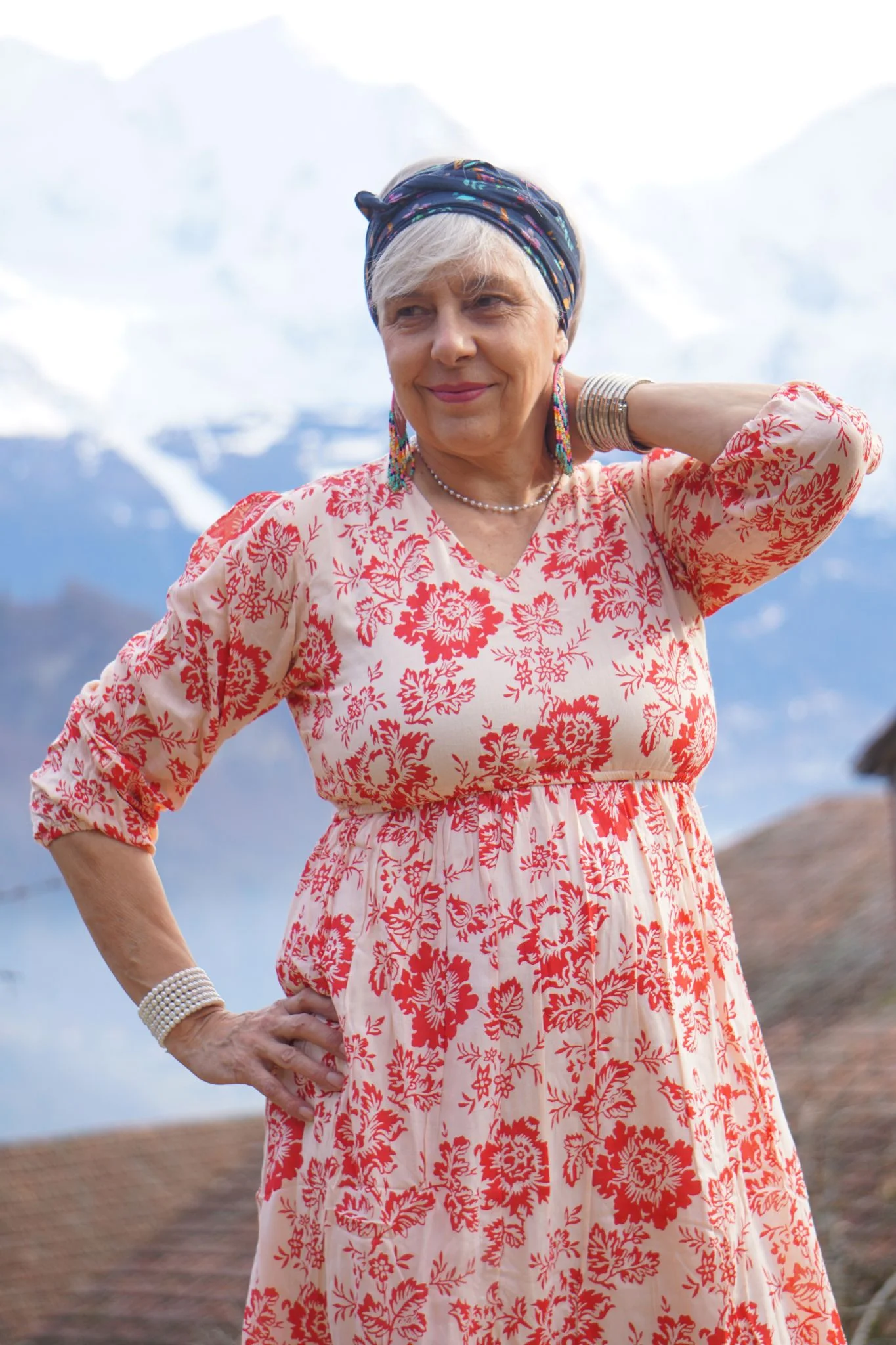 Robe Fleurie Femme Rouge & Beige